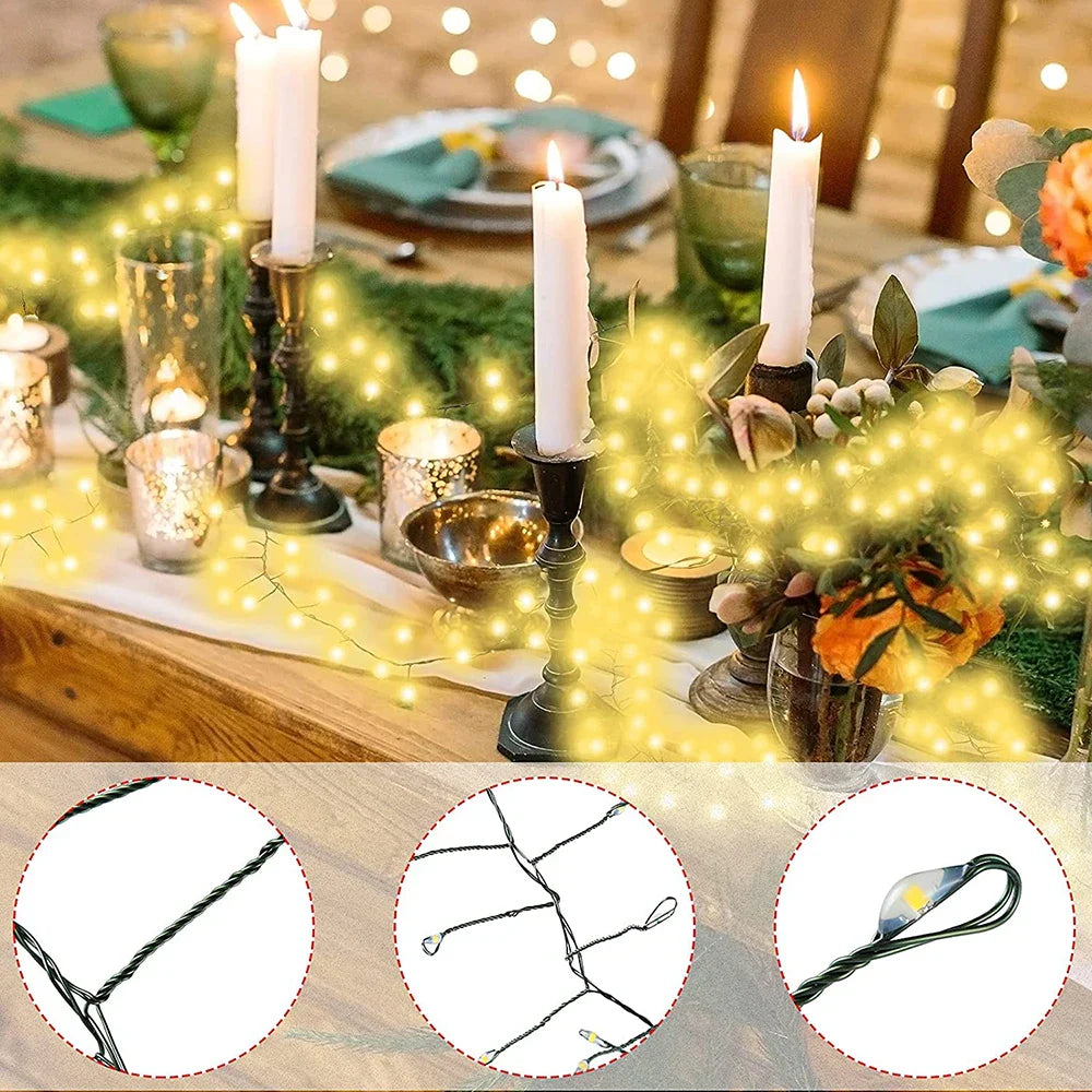 LED Fairy String Cluster Lights with Green Wire - Dimmable Remote-Control Warm White for Christmas, Wedding, Party & Outdoor Decor