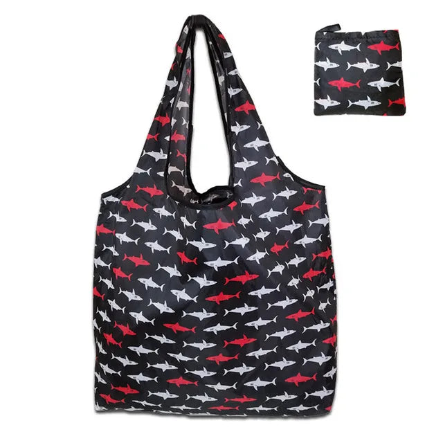 Foldable Reusable Grocery Tote Bag, Lemon Print Eco-Friendly Travel & Beach Pouch