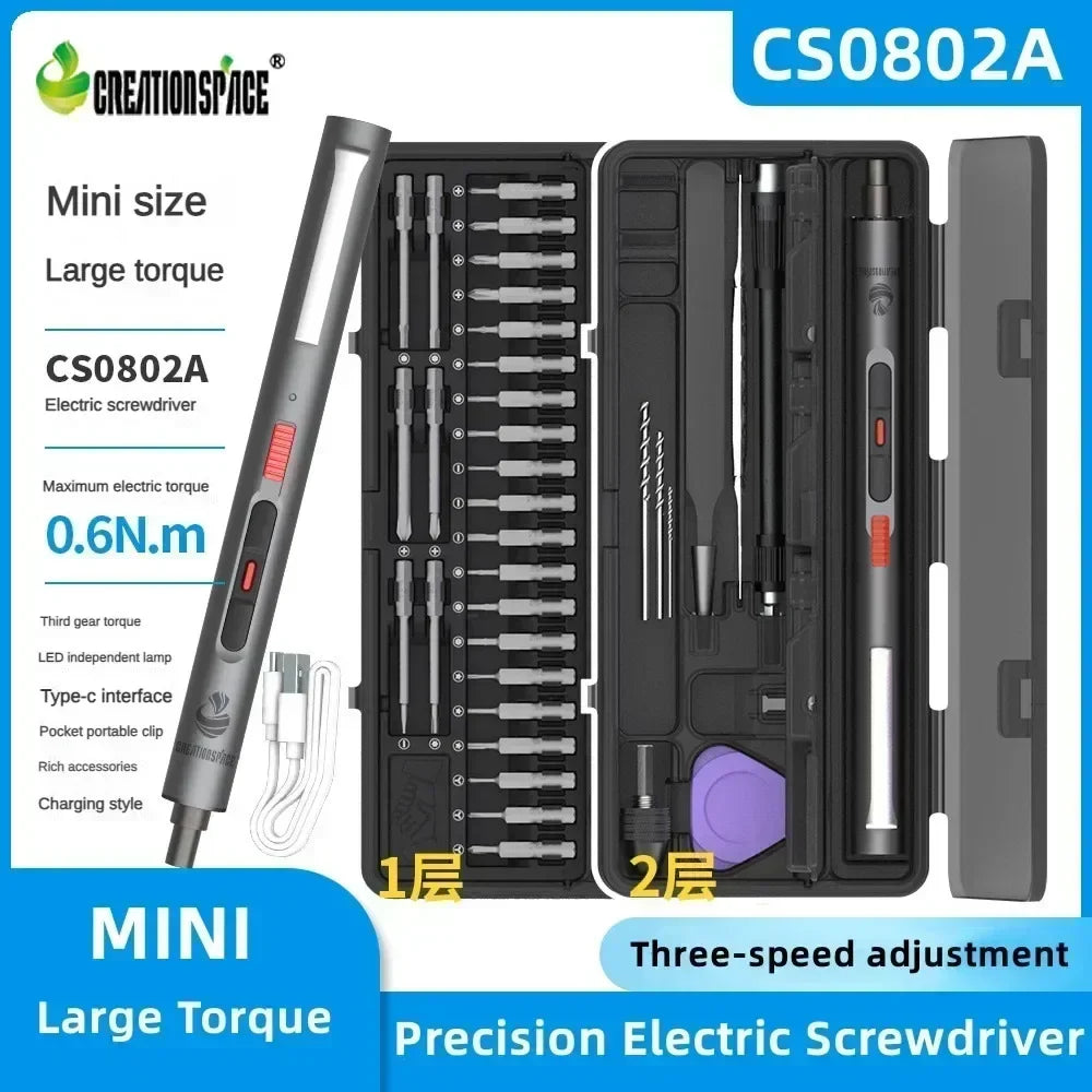 Cordless Electric Precision Screwdriver Set 29/42-in-1 3 Torque Settings for Phone and Watch Repair