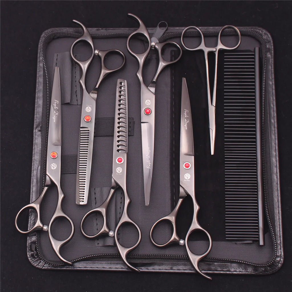 7-Inch (19.5 cm) Stainless Steel Pet Grooming Scissors Kit – Straight, Thinning, Chunker & Curved Shears