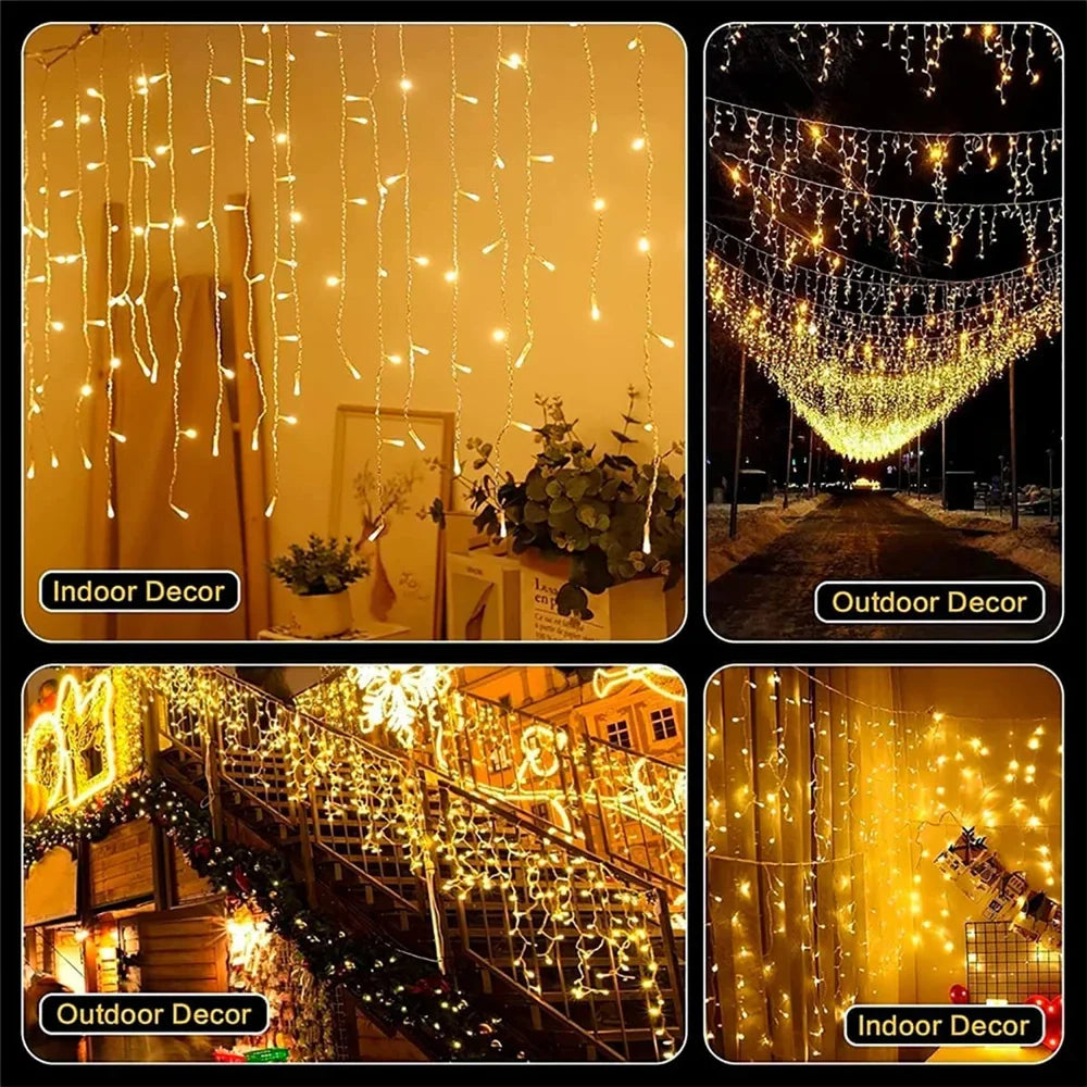 Solar Curtain Icicle Fairy String Lights 3.5M (11.5 ft) IP65 Waterproof Outdoor Wedding & Christmas Garden Decor
