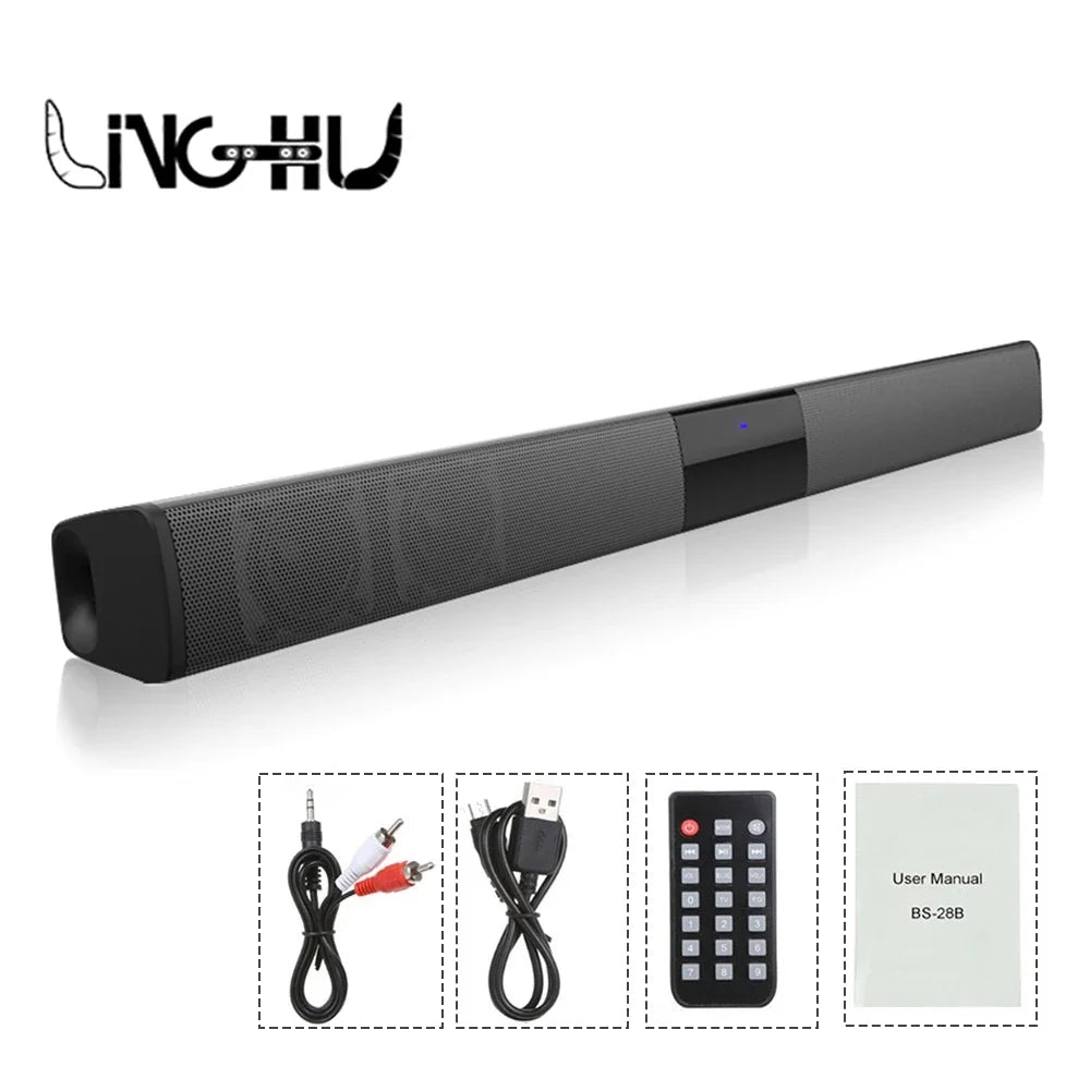 Bluetooth 5.0 Soundbar TV Speaker — 2.0 Home Theater System with USB/TF/AUX, FM Radio & Remote — 13.0 in (330 mm) & 21.7 in (550 mm) Options