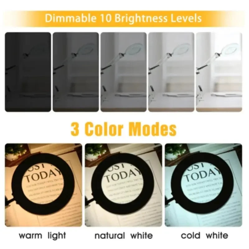 LED Magnifying Lamp 72-LED USB Illuminated Magnifier 8X/10X Adjustable Arm for Soldering, Repair, Crafts & Skincare