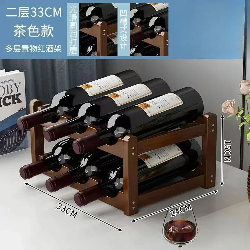 Red Bamboo Tabletop Wine Rack - Grid Wine Bottle Holder & Display