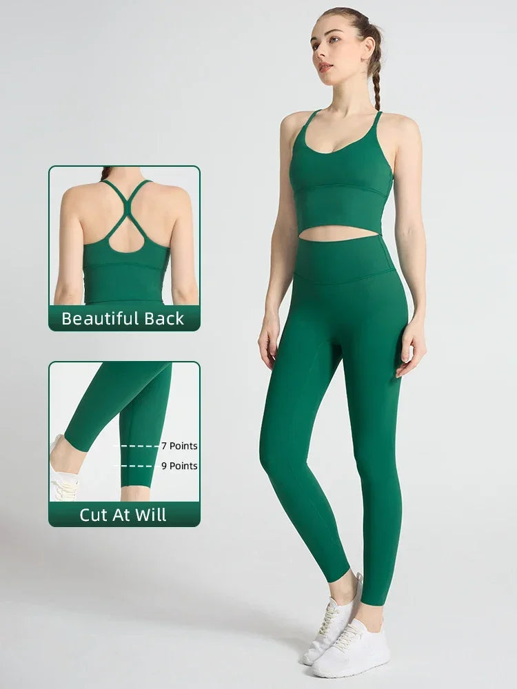 2-piece Yoga Suit Women Sportswear Fitness Set Cross back Yoga Tops A High Waist Leggings Pilates Fitness Sports Clothing👚👚