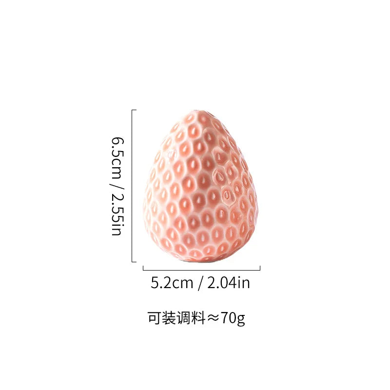 Ceramic Strawberry Oil & Vinegar Cruet - Fruit-Shaped Kitchen Seasoning Jar for Salt, Sugar, Soy Sauce