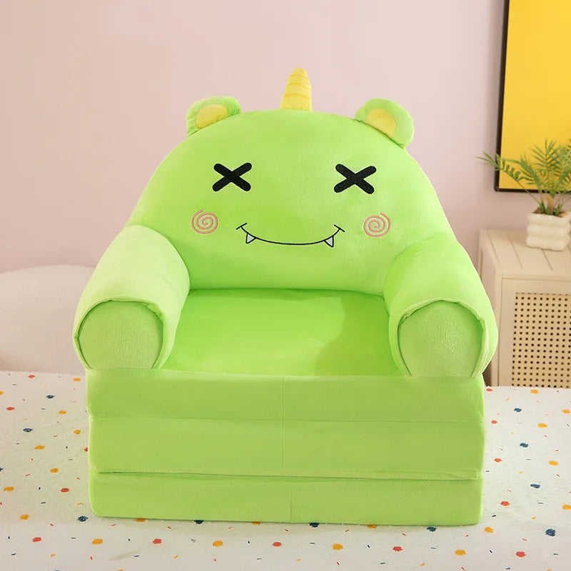Foldable 3-Layer Plush Kids Sofa Chair Cartoon Baby Seat with Removable Cover