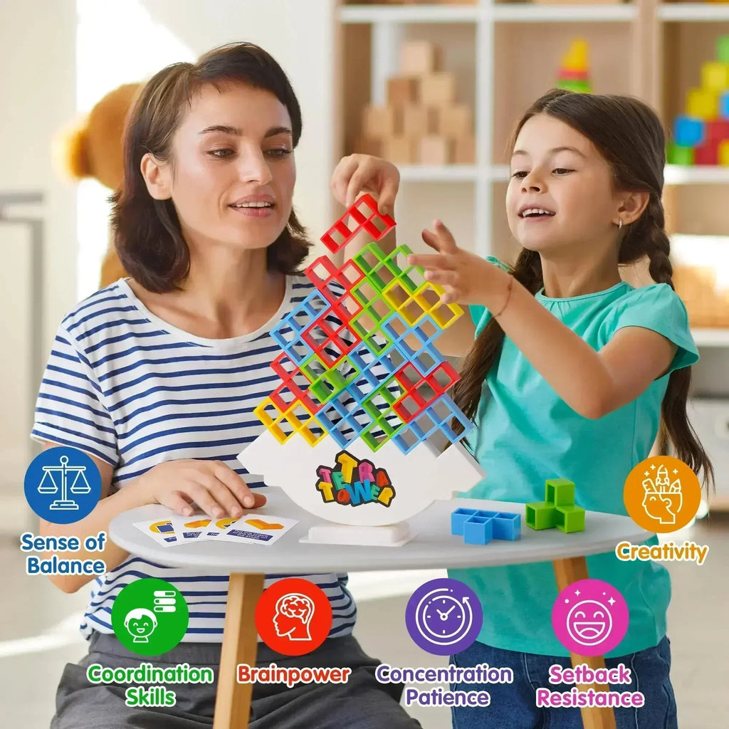 Tetra Tower Balance Stacking Game - Family & Party Building Puzzle for Kids and Adults