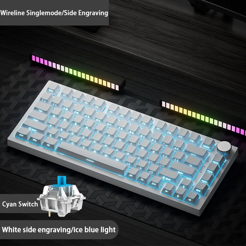 82-Key Hot-Swappable Mechanical Keyboard with Rotary Volume Knob, USB Wired & 2.4GHz Wireless, Monochrome Backlight