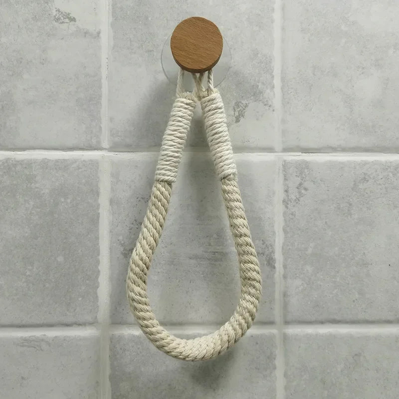 Nail-Free No-Drill Rope Paper Towel & Toilet Roll Holder - Wall-Mounted Towel Rack and Tissue Hook