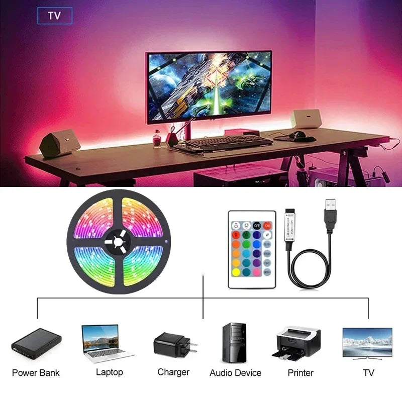USB RGB LED Strip Lights 5050 SMD — App & Remote Control, Flexible 5V USB Tape Lights (1–15 m / 3.3–49.2 ft) for TV Backlight, Room & Party