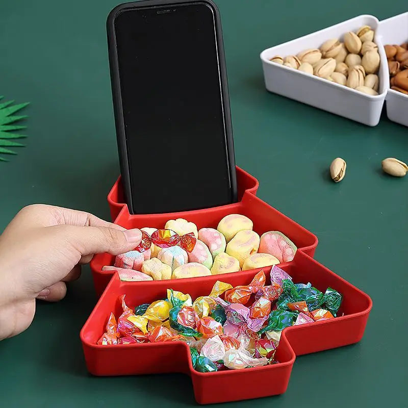Christmas Tree Snack Plate - Food-Grade Plastic Candy, Nuts & Dry Fruit Tray (26 x 18.5 cm / 10.2 x 7.3 in)