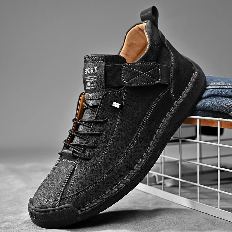 Handmade Men's PU Leather Slip-On Loafers Breathable Casual Moccasins Rubber Outsole Plus Sizes