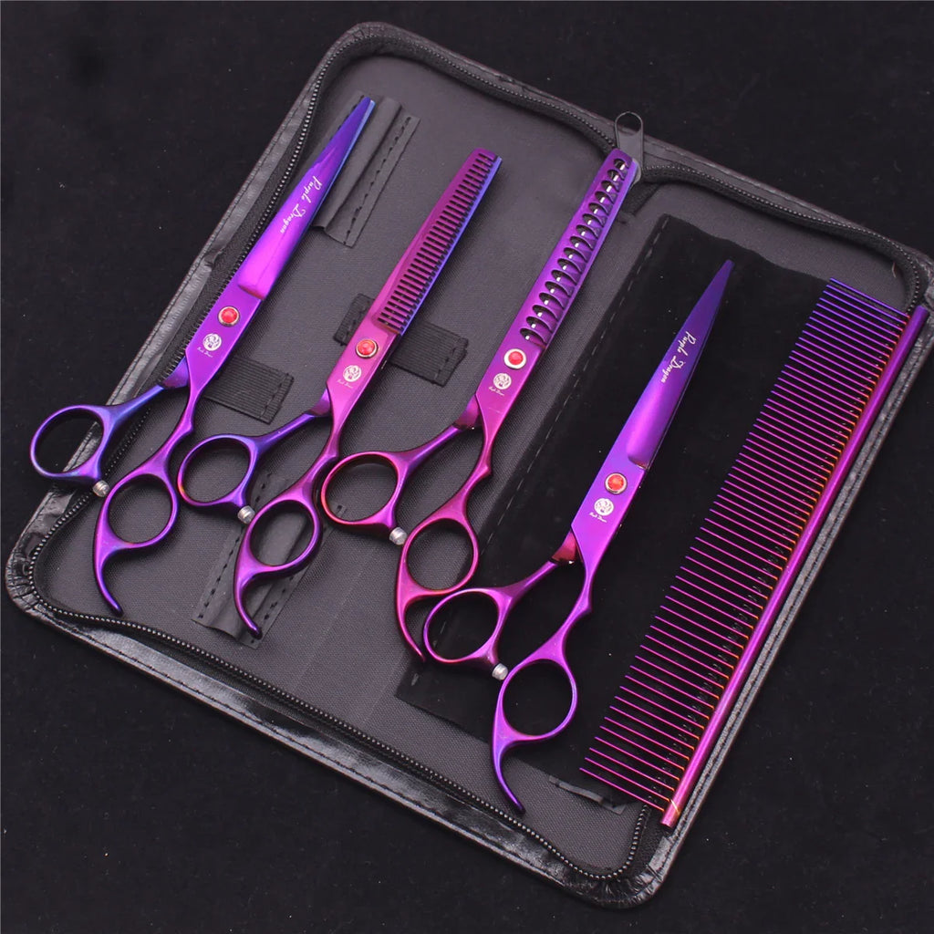 7-Inch (19.5 cm) Stainless Steel Pet Grooming Scissors Kit – Straight, Thinning, Chunker & Curved Shears