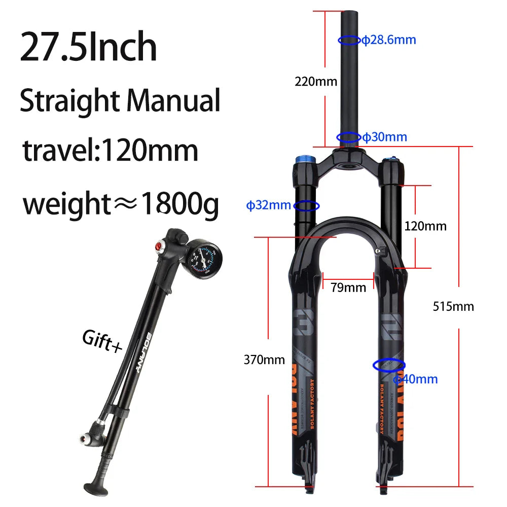 120mm (4.7in) Travel Mountain Bike Air Fork 27.5/29 in, 32mm (1.26in) Stanchion Magnesium Alloy Suspension - Orange