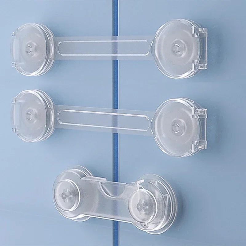 Baby Cabinet Safety Locks 3/5/7-Pack – Adhesive No-Drill Transparent Childproof Drawer & Refrigerator Lock