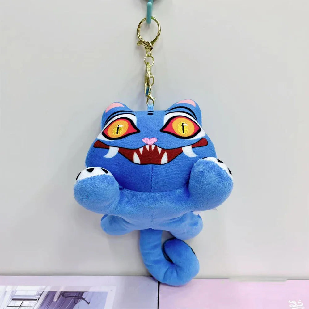 Anime K-Pop Demon Hunter Plush Keychain, Purple Tiger Monster with Black Hat and 3 Eyes Cute Plush Charm Gift