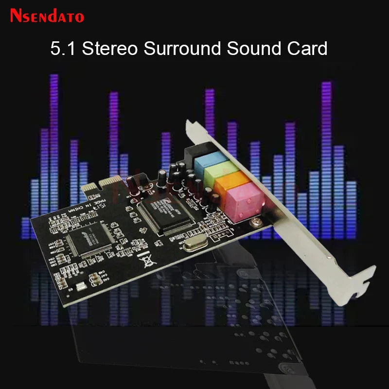 PCIe 5.1 Channel 3D Audio Sound Card - 6-Channel PCI Express with Solid Capacitors