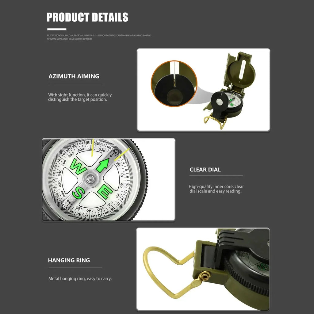 Waterproof Metal Sighting Compass – High-Accuracy Lensatic Compass for Hiking, Mountaineering & Survival