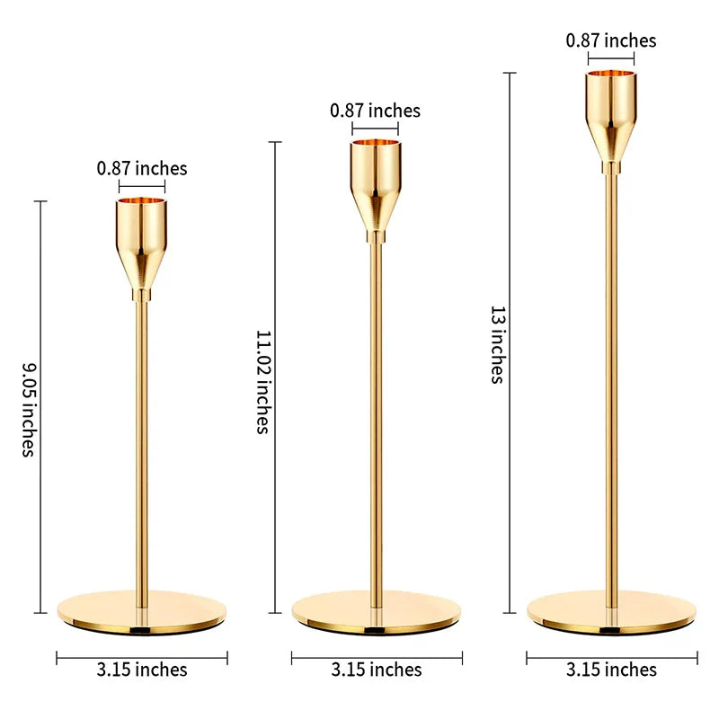 3-Piece Metal Candle Holder Set – European Modern Tabletop Candlesticks for Wedding, Party & Home Decor (24/29/34 cm | 9.4/11.4/13.4 in)