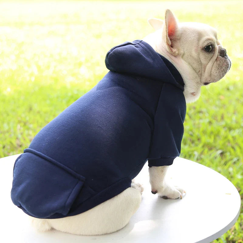 Warm Hooded Dog Sweater for Small Pets – Thick Fleece Autumn Winter Solid Color Pet Hoodie