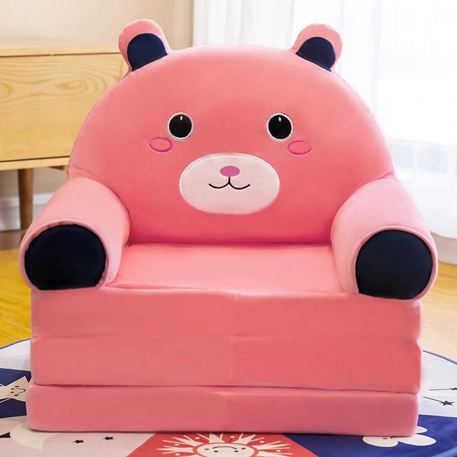 Plush Foldable Kids 2-in-1 Sofa Bed – Cartoon Flip-Open Armchair & Nap Lounger