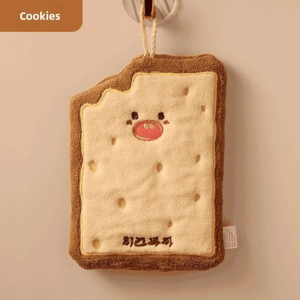 Cute Food-Shaped Coral Velvet Hand Towel — Absorbent Kitchen & Bathroom Cloth (Cheese Toast Cookie Donut)
