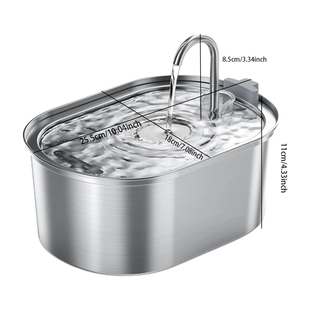 3.2L (108 oz) Stainless Steel Automatic Pet Water Fountain – USB Rechargeable, Ultra-Quiet 20 dB Pump, Double Filter for Cats & Dogs, Motion Sensor
