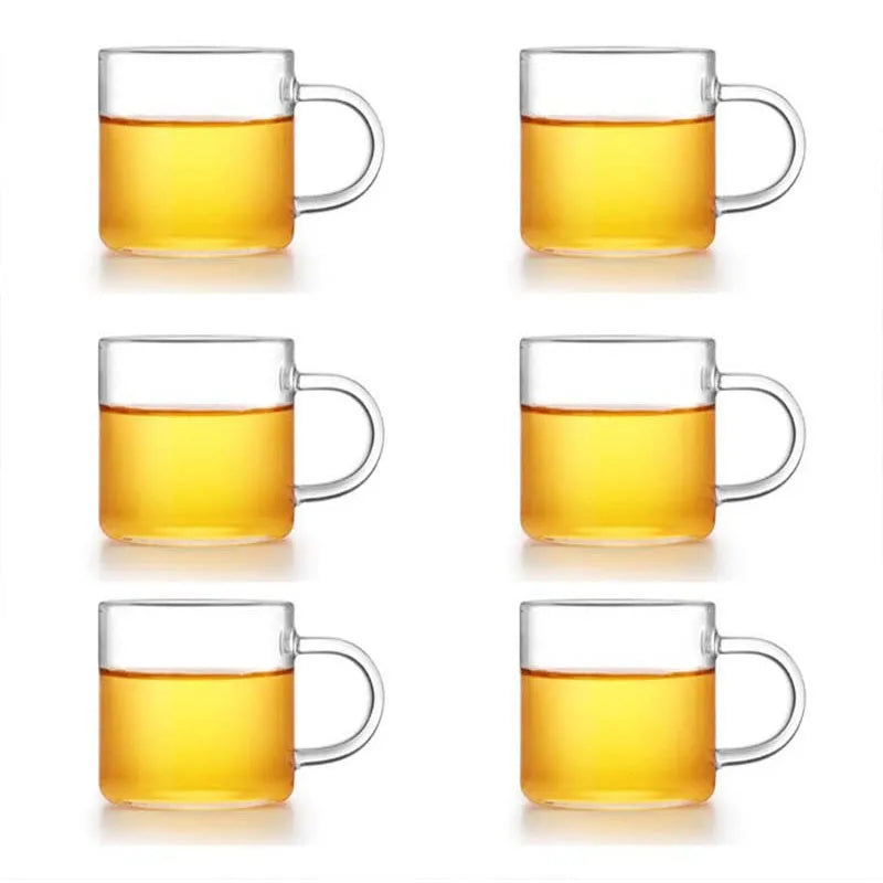 Set of 6 Borosilicate Glass Coffee Cups with Handles — 100ml (3.4 fl oz) & 120ml (4.1 fl oz) Heat-Resistant Clear Teaware