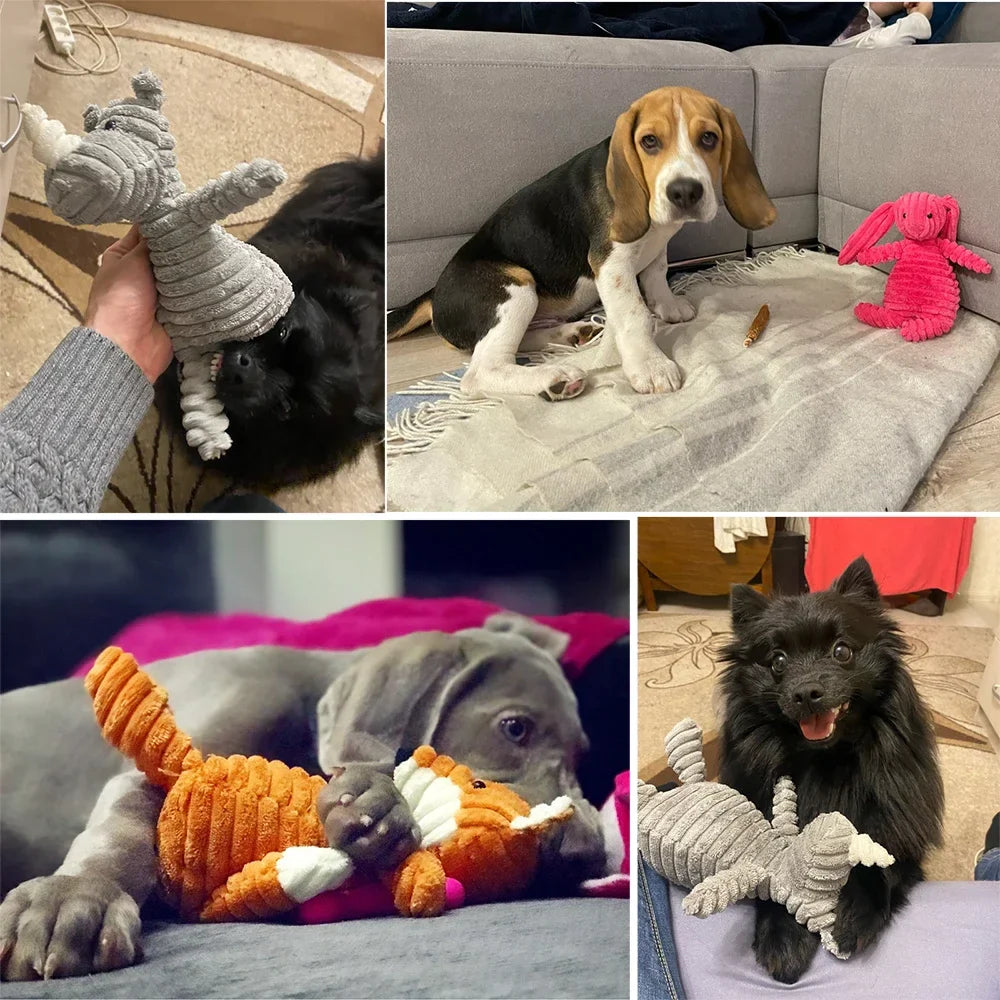 Plush Corduroy Squeaky Dog Toy, Bite-Resistant Animal Plush for Puppies & Small to Large Dogs, Training & Chew Toy