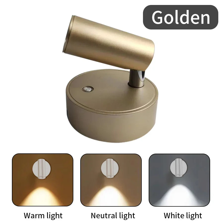 USB Rechargeable Magnetic LED Cordless Wall Light – Touch Dimmable Bedside Reading Lamp (Black/Gold/Silver/Orange/Coffee/White)