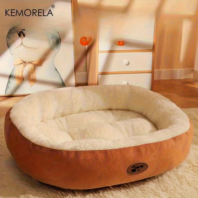 Plush Oval Pet Bed for Dogs & Cats — Thickened Machine-Washable All-Season Cushion for Small, Medium & Large Breeds