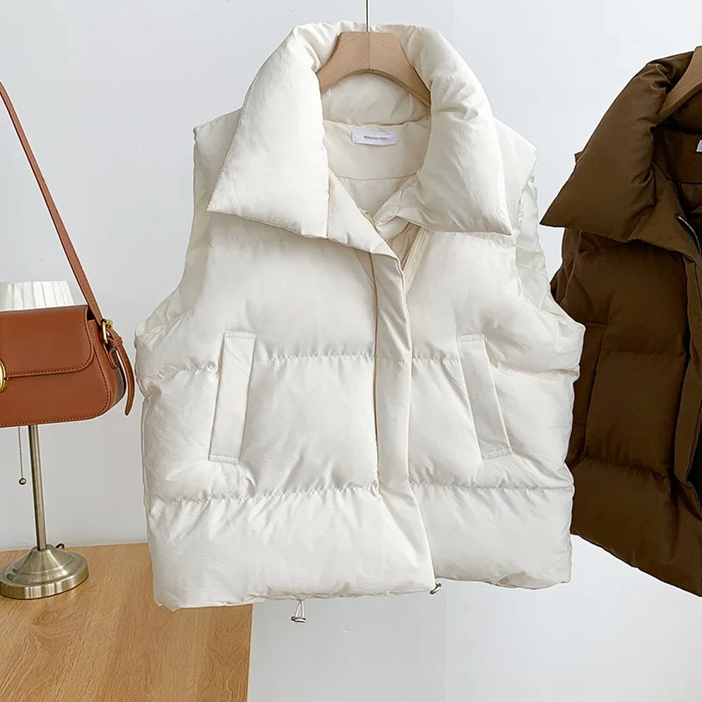 Women's Quilted Cropped Puffer Vest Sleeveless Stand Collar Zipper Warm Winter Outerwear