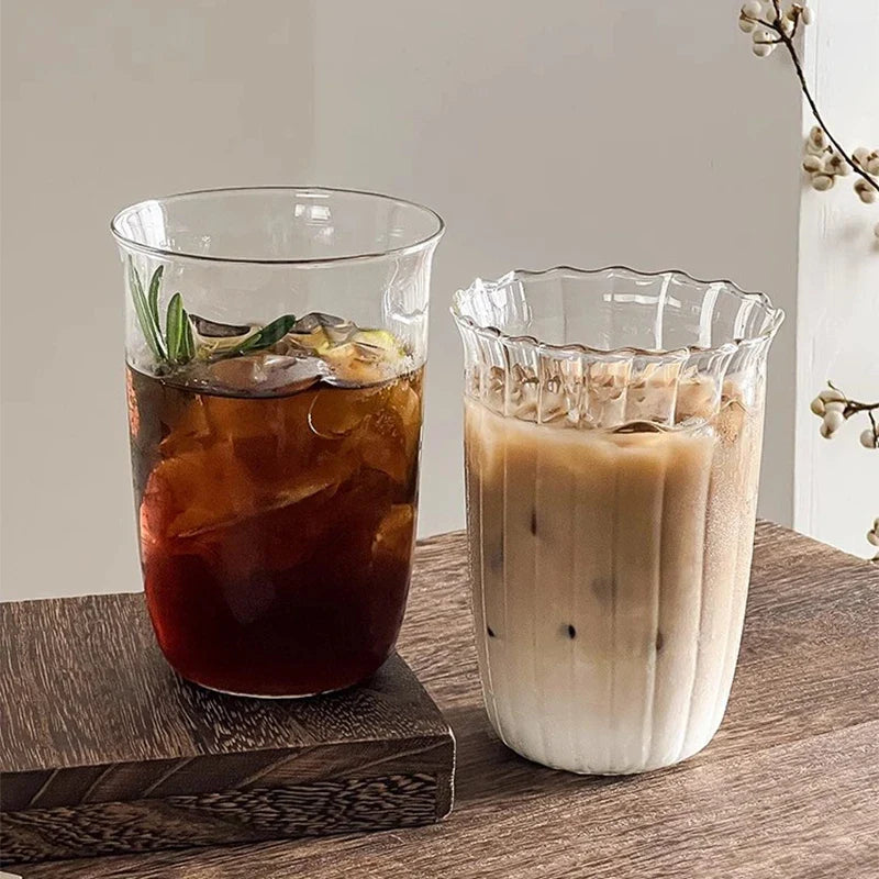 Aesthetic Borosilicate Glass Coffee Cups – Heat-Resistant Iced Coffee & Tea Glasses, 350ml (12oz) & 465ml (16oz)