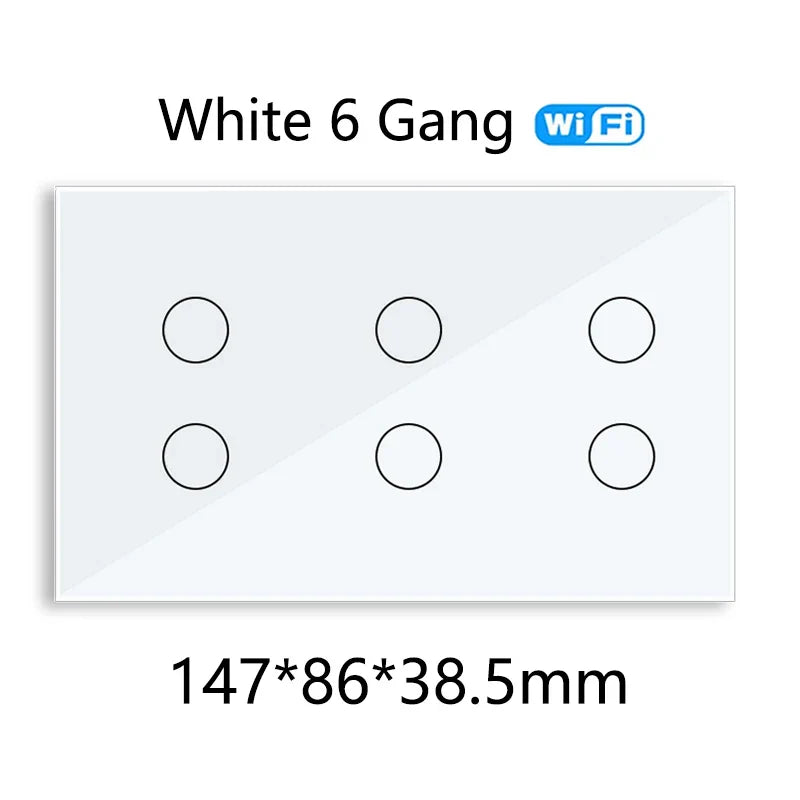 WiFi Smart Touch Glass Wall Light Switch — 8 Gang or 10 Gang (147 x 86 x 38.5 mm / 5.79 x 3.39 x 1.52 in) — Tuya/Smart Life, Alexa & Google Home