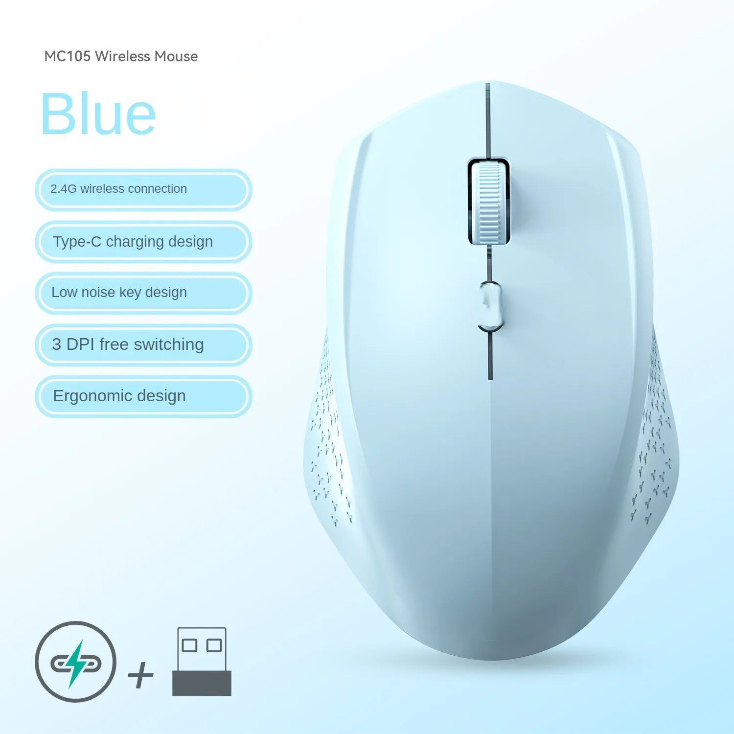 Bluetooth 5.2 + 2.4G Dual-Mode Wireless Mouse Rechargeable Silent 1600 DPI for Laptop Windows Mac Android