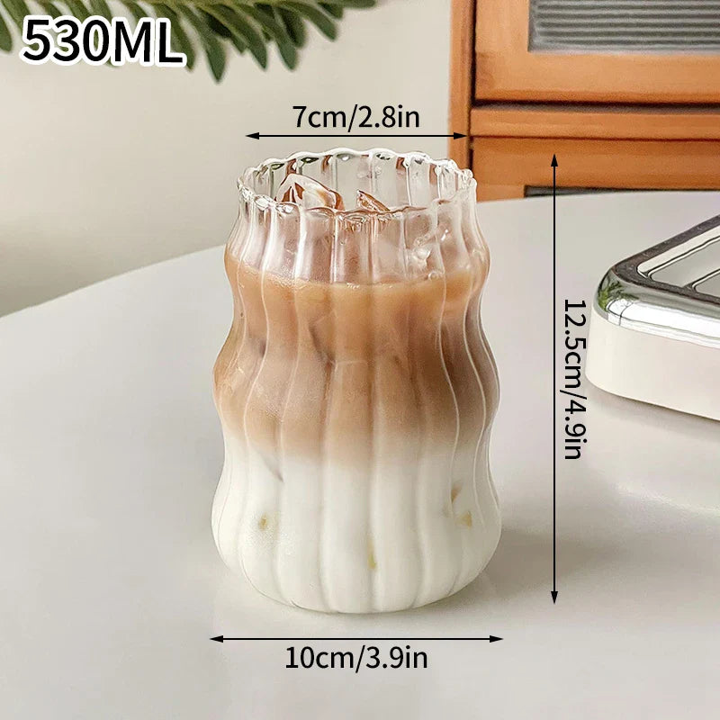 Aesthetic Borosilicate Glass Coffee Cups – Heat-Resistant Iced Coffee & Tea Glasses, 350ml (12oz) & 465ml (16oz)