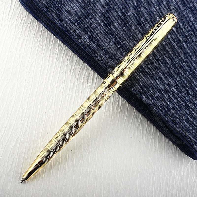 Luxury Metal Rollerball Pen 0.7mm Blue Ink - Gold Steel Signature Pen for Office & School