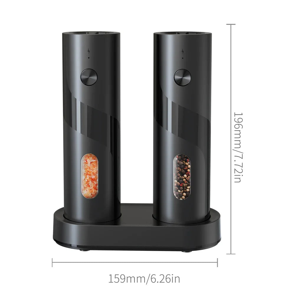 2-Pack USB Rechargeable Electric Salt and Pepper Grinder Set, Adjustable Coarseness, LED Light, Top-Fill Spice Mill