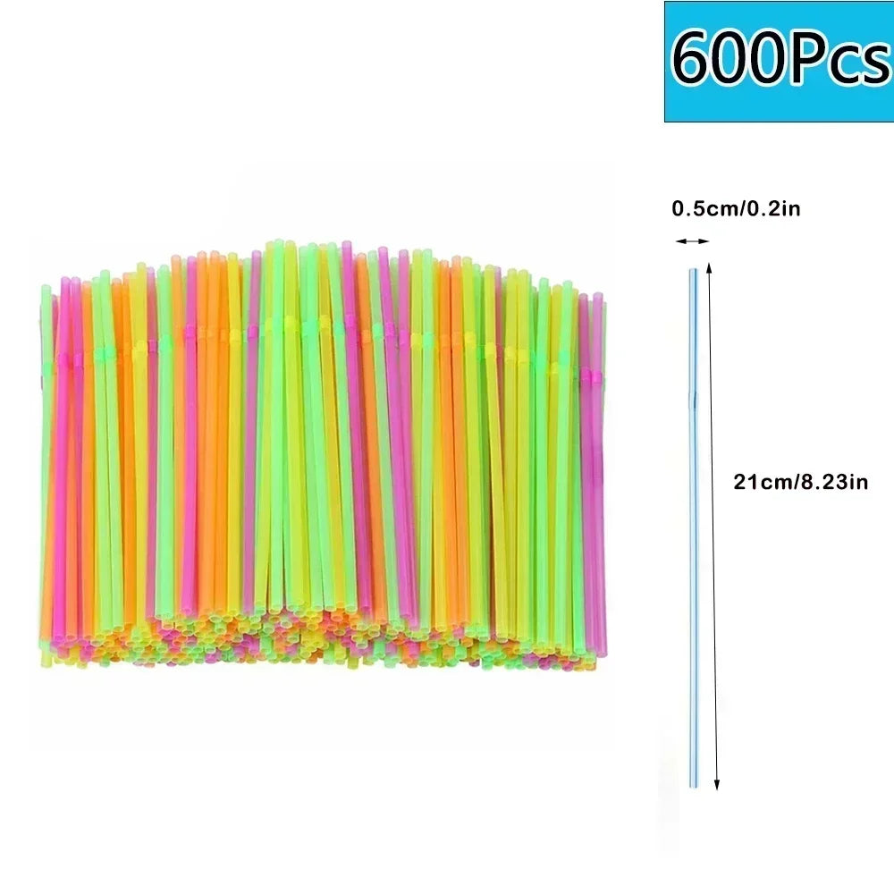 Multicolor Flexible Plastic Drinking Straws — Reusable Cocktail & Boba Straws 8.3 in (21 cm) x 0.2 in (5 mm) — Packs 50–6000 for Parties & Weddings