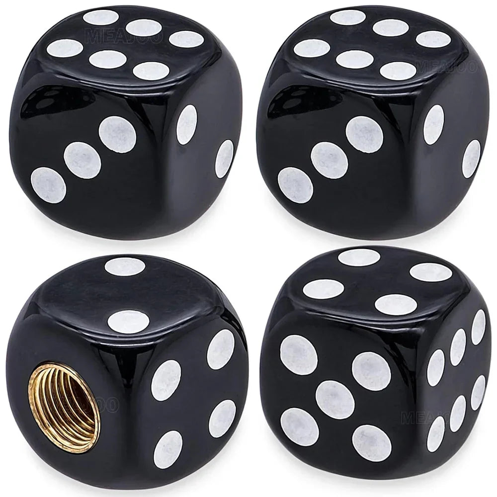 4-Pack Dice Tire Valve Stem Caps – Waterproof Universal Valve Covers for Car Truck Motorcycle Bike, 16 x 16 mm (0.63 x 0.63 in) with 8 mm Thread