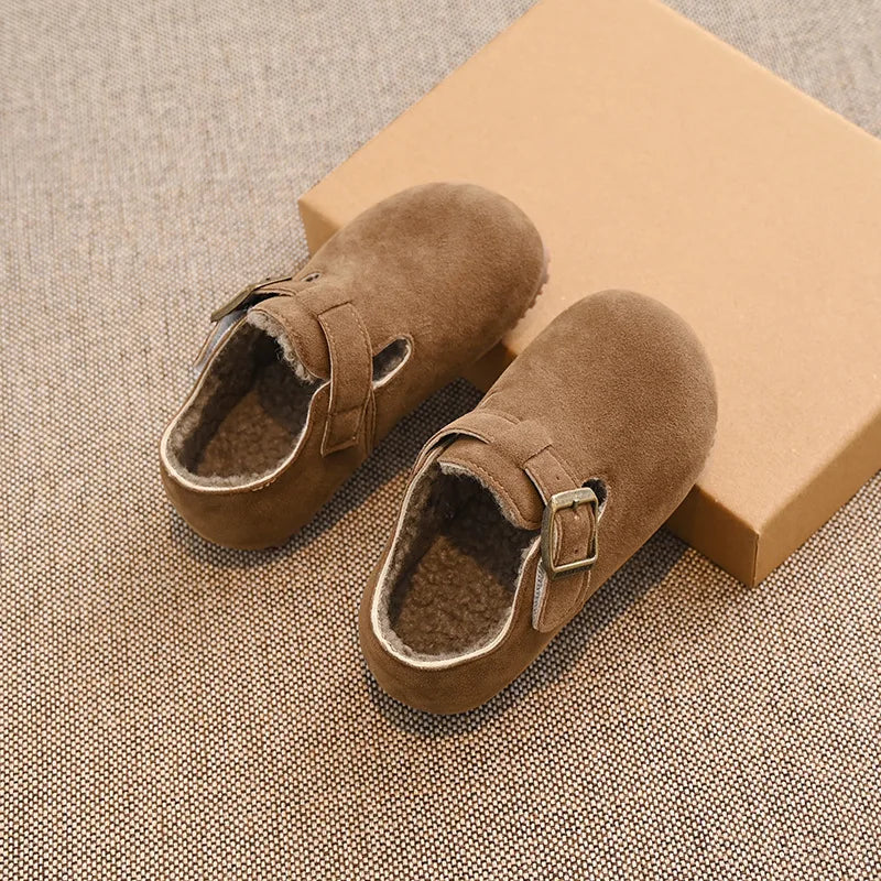 Kids Winter Suede Moccasins – Non-Slip Soft Sole Flat Shoes for Boys & Girls (Ages 3–12)