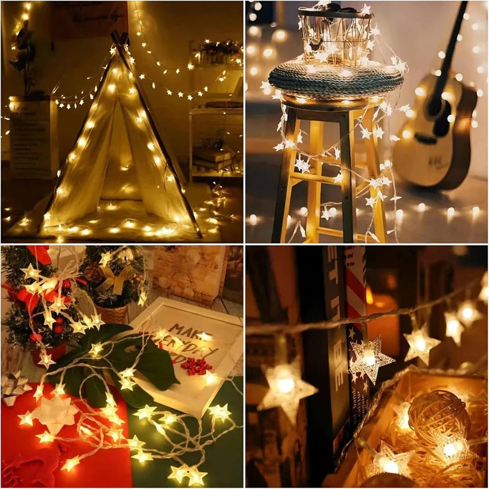 LED Star Fairy String Lights — 1.5/3/6/10m (10/20/40/80 LEDs) USB or Battery Operated IP44 Waterproof for Party, Wedding, Home & Patio