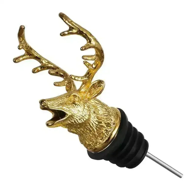 Deer Head Wine Pourer & Stopper - Stainless Steel Bottle Pour Spout for Wine & Champagne, Bar Accessory (Silver/Gold)