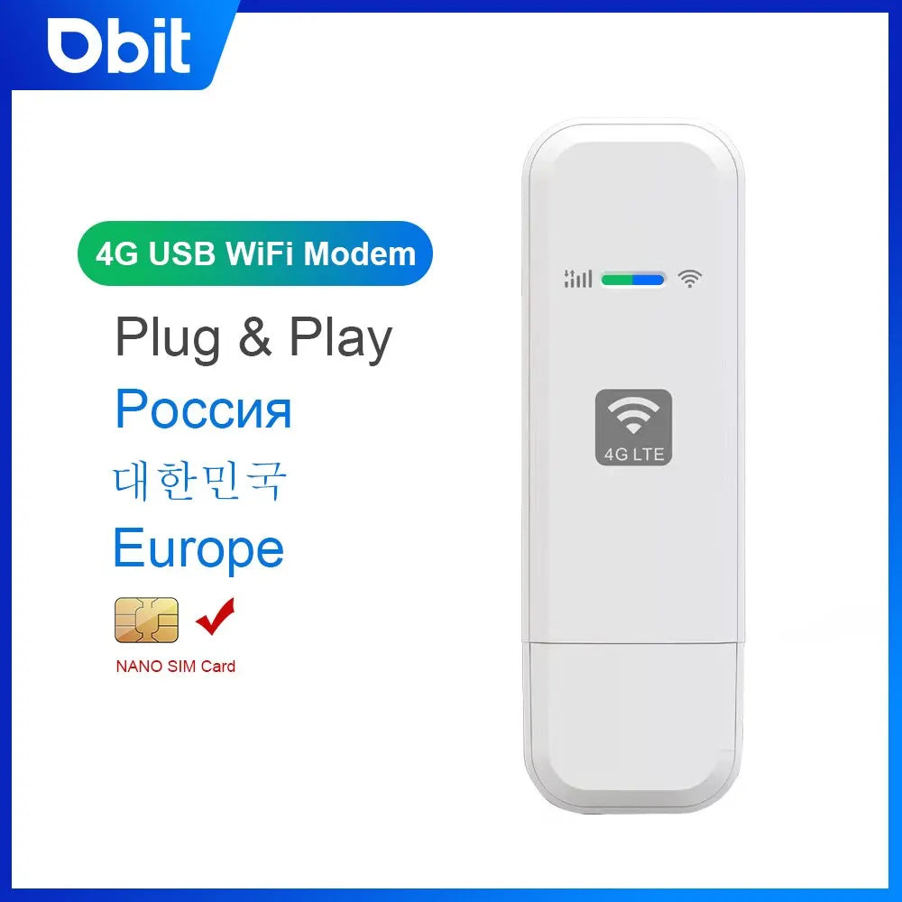 Portable 4G LTE USB Dongle Mobile WiFi Hotspot – SIM Card Plug & Play, 150Mbps 2.4GHz, Works in Europe, Korea & Russia