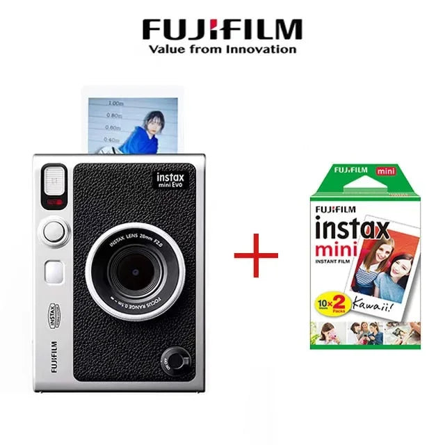 Retro Instant Film Camera Black/Brown Bare Metal – Compatible with 3-Inch (76 mm) Instant Film