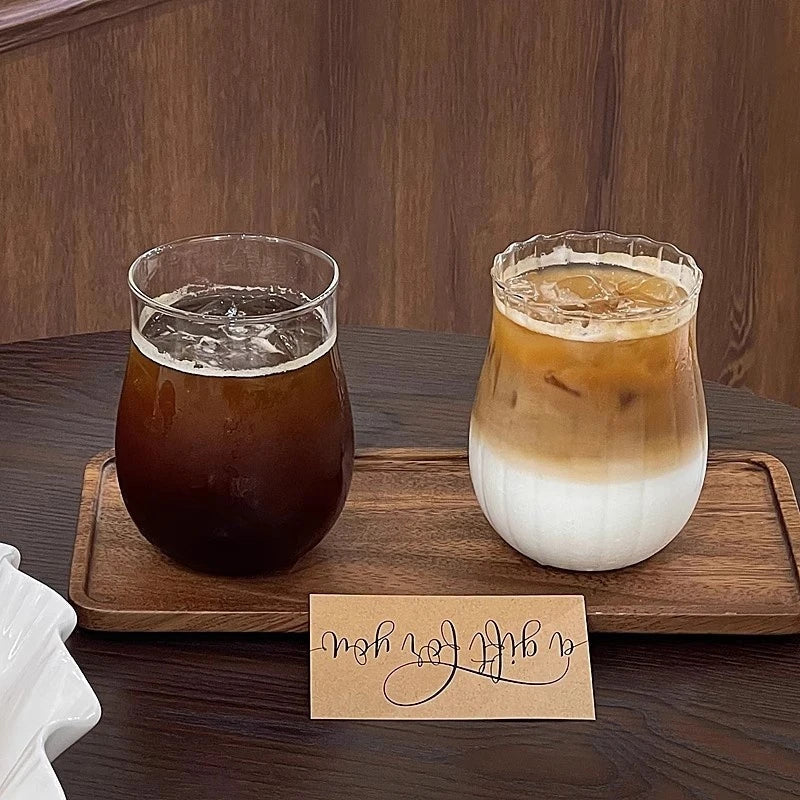 Aesthetic Borosilicate Glass Coffee Cups – Heat-Resistant Iced Coffee & Tea Glasses, 350ml (12oz) & 465ml (16oz)