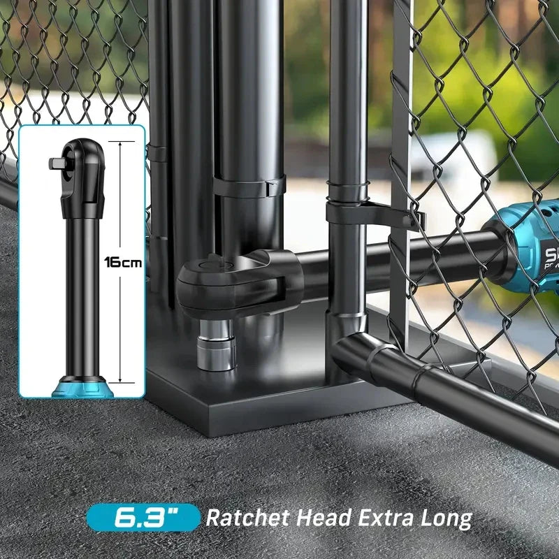 3/8" Cordless Electric Ratchet Wrench 21V Brushless 66 ft-lbs (89 Nm) Extended 4" Neck with 2 Batteries, Charger & Socket Kit