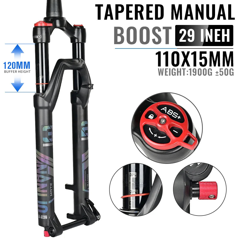 Air Suspension MTB Fork Rebound and Lockout Adjustment 26 / 27.5 / 29-Inch Straight or Tapered, 120mm (4.7in) & 140mm (5.5in) Travel