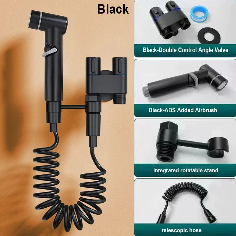 Handheld Bidet Sprayer Set with Double-Outlet Angle Valve – Wall-Mount Toilet Shower for Baby, Pet & Bathroom Cleaning